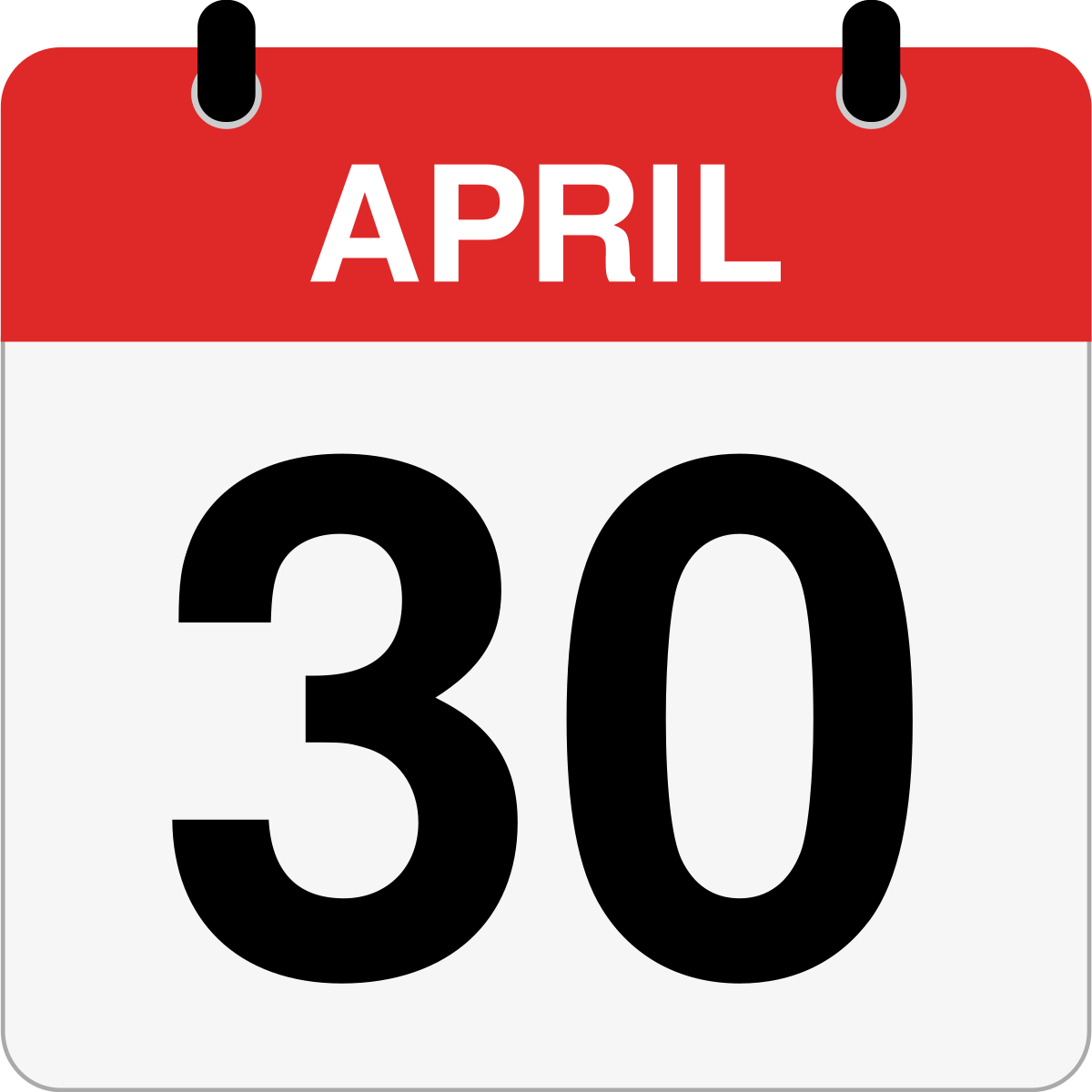 single day calendar graphic for April 30th