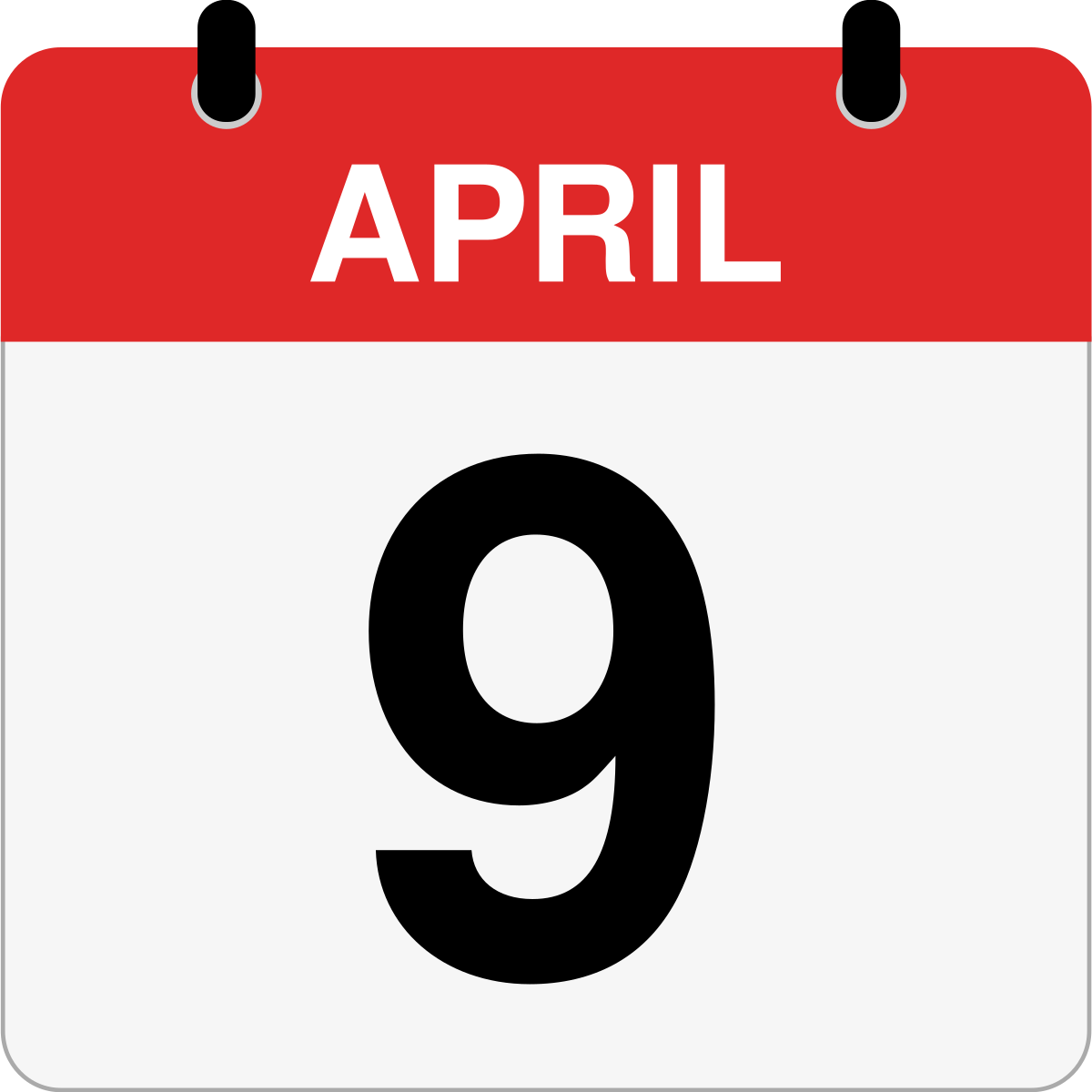 single day calendar graphic for April 9th