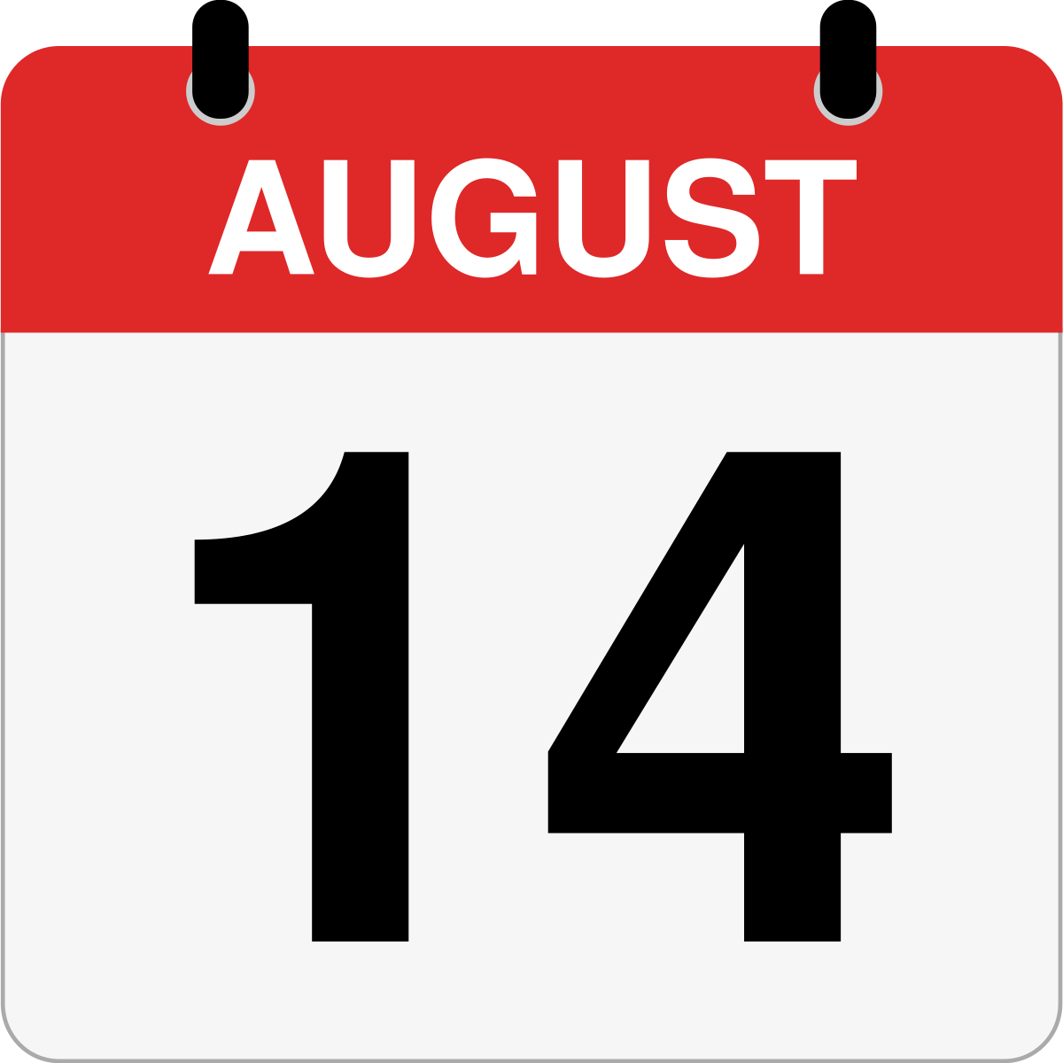 single day calendar graphic for August 14th