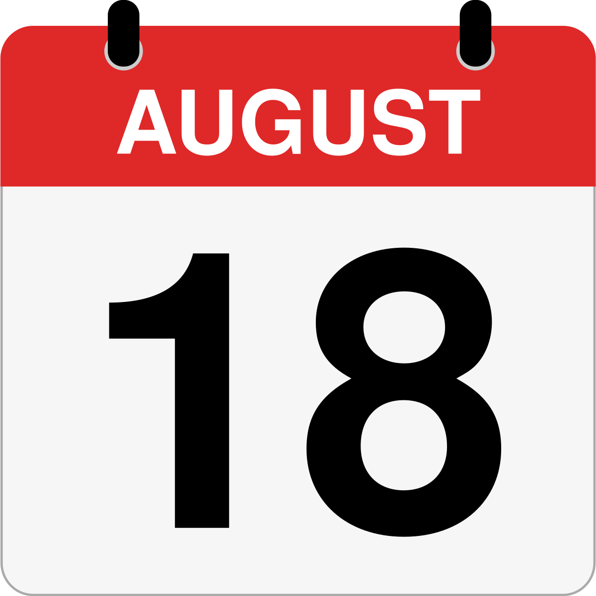 single day calendar graphic for August 18th