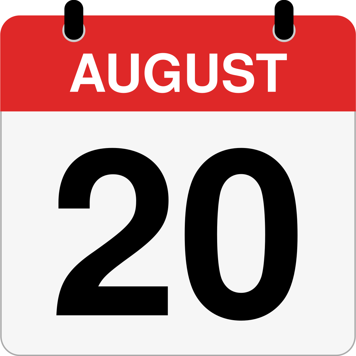 single day calendar graphic for August 20th