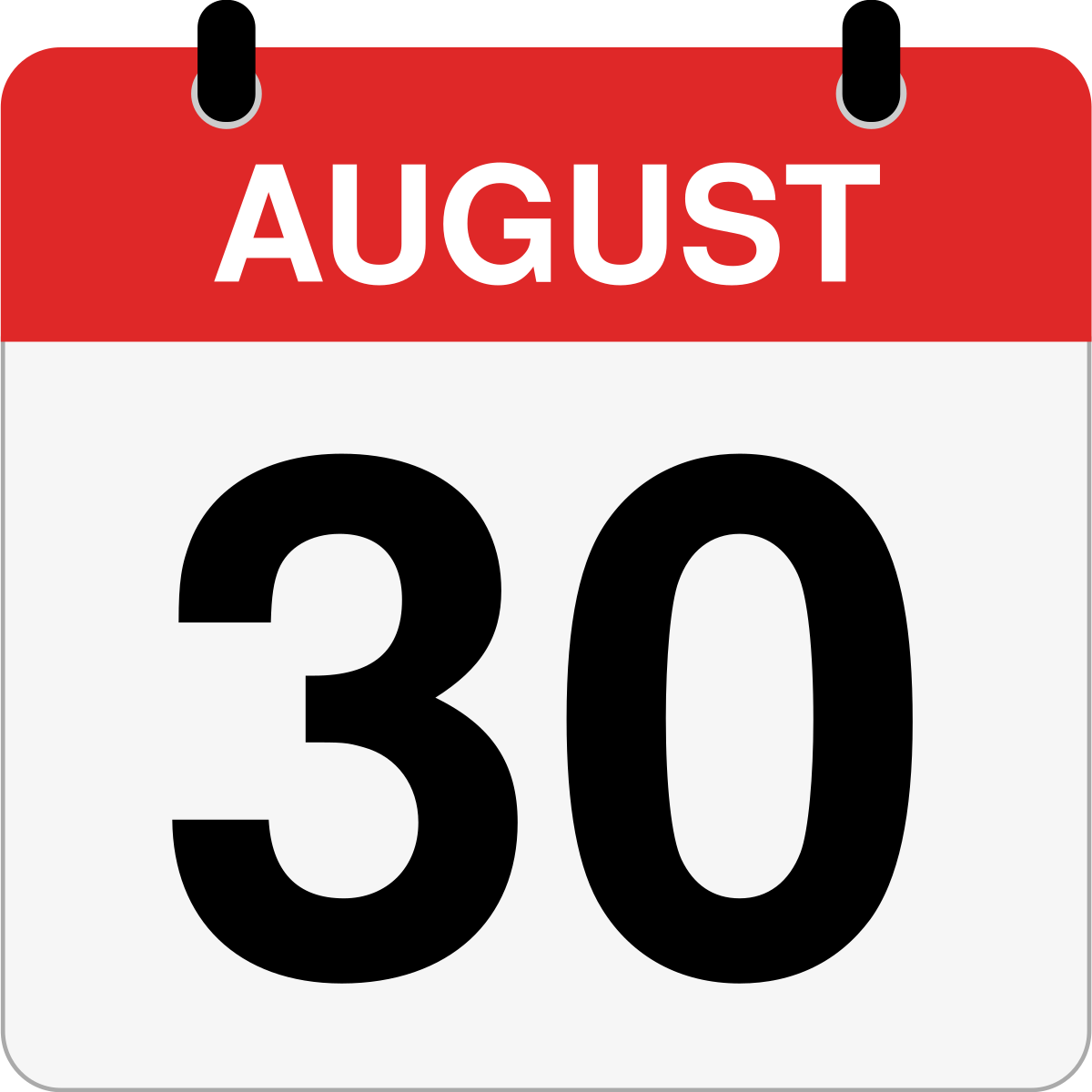 single day calendar graphic for August 30th