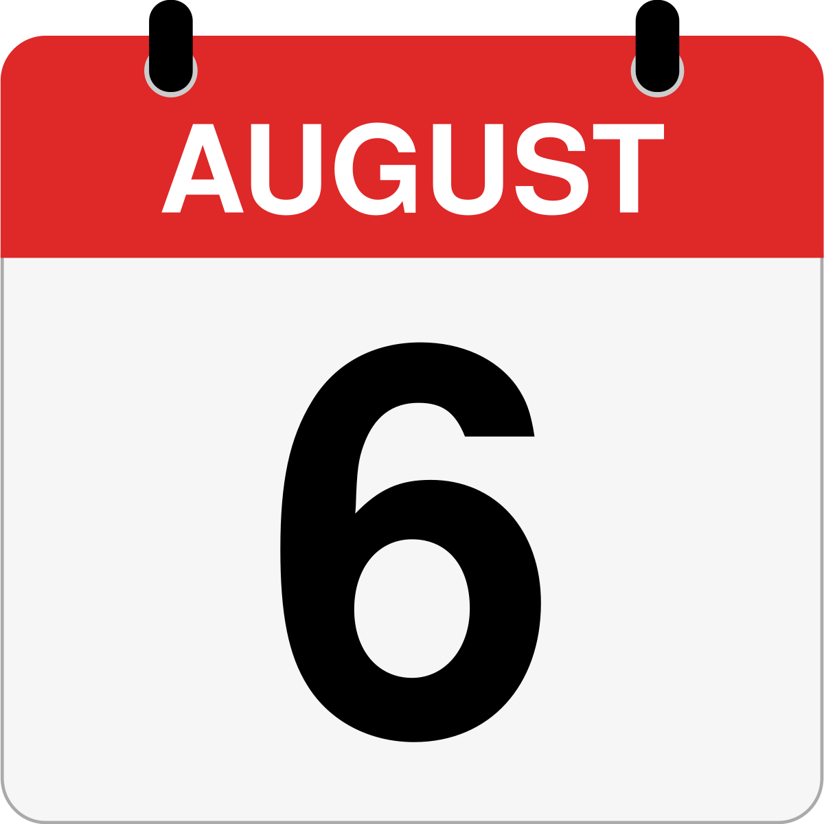 single day calendar graphic for August 6th