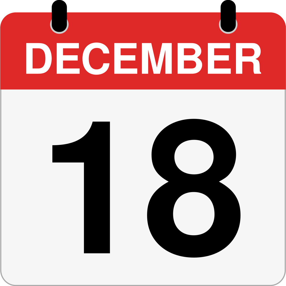 single day calendar graphic for December 18th