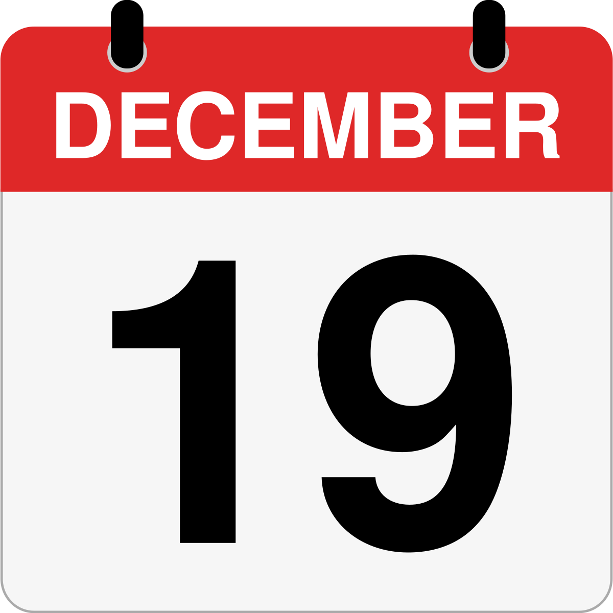 single day calendar graphic for December, 19th