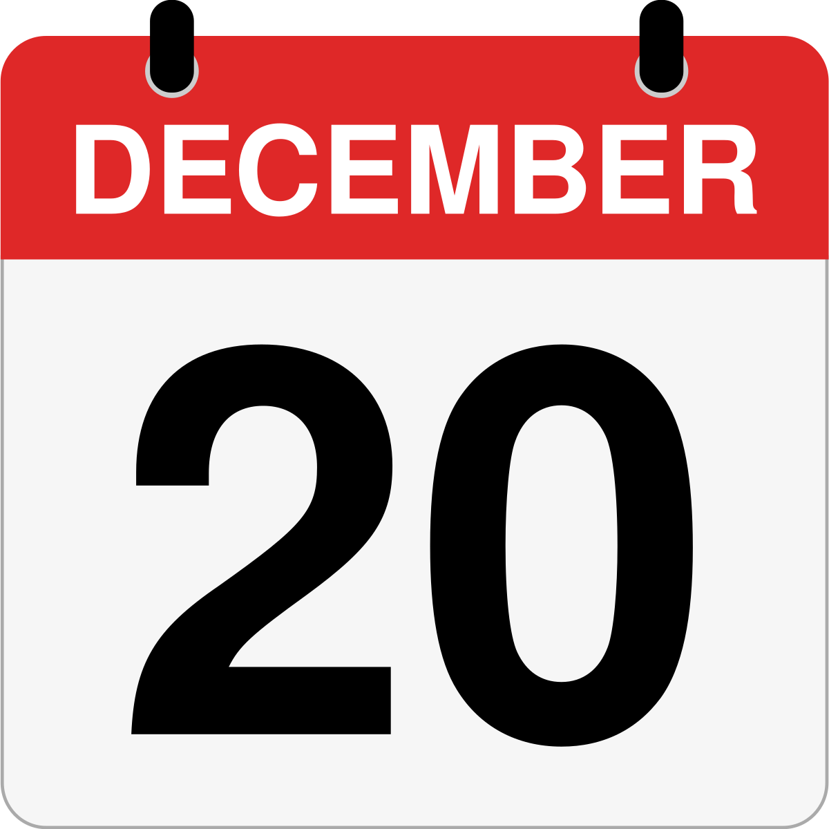 single day calendar graphic for December 20th