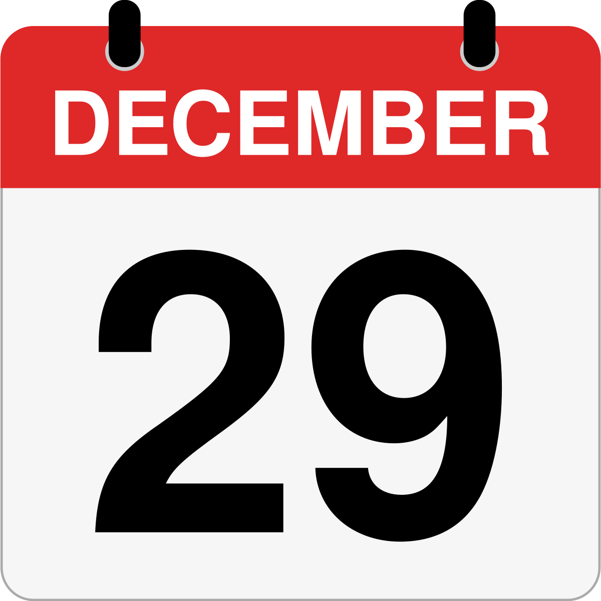 single day calendar graphic for December, 29th