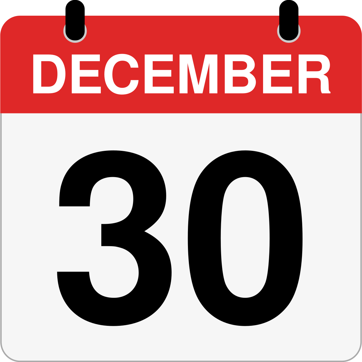 single day calendar graphic for December 30th