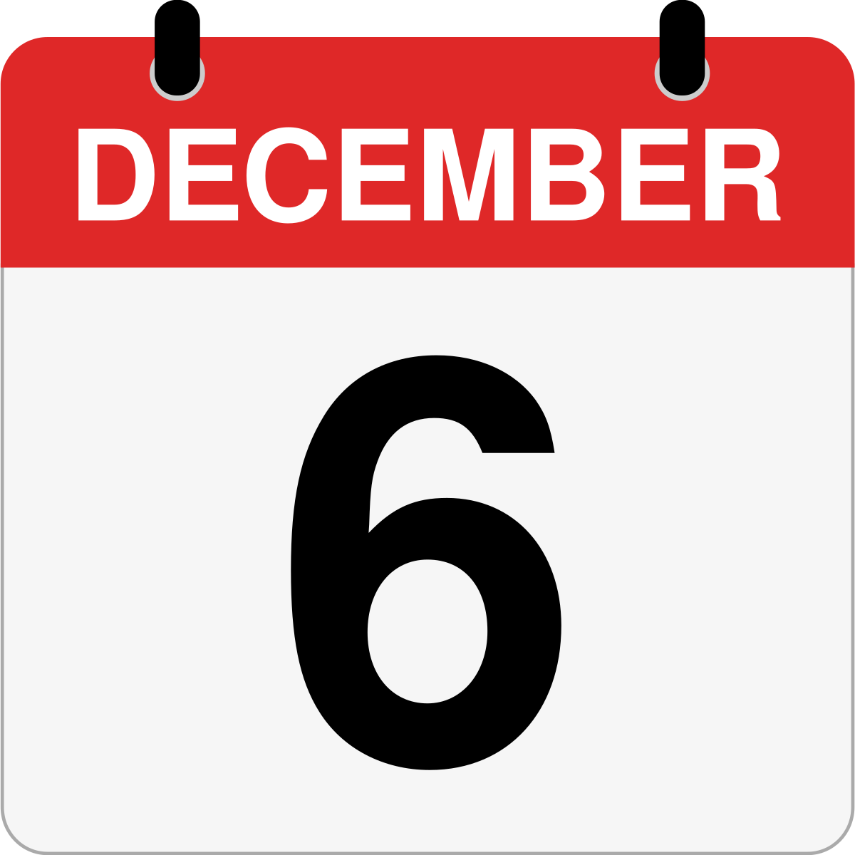 single day calendar graphic for December, 6th