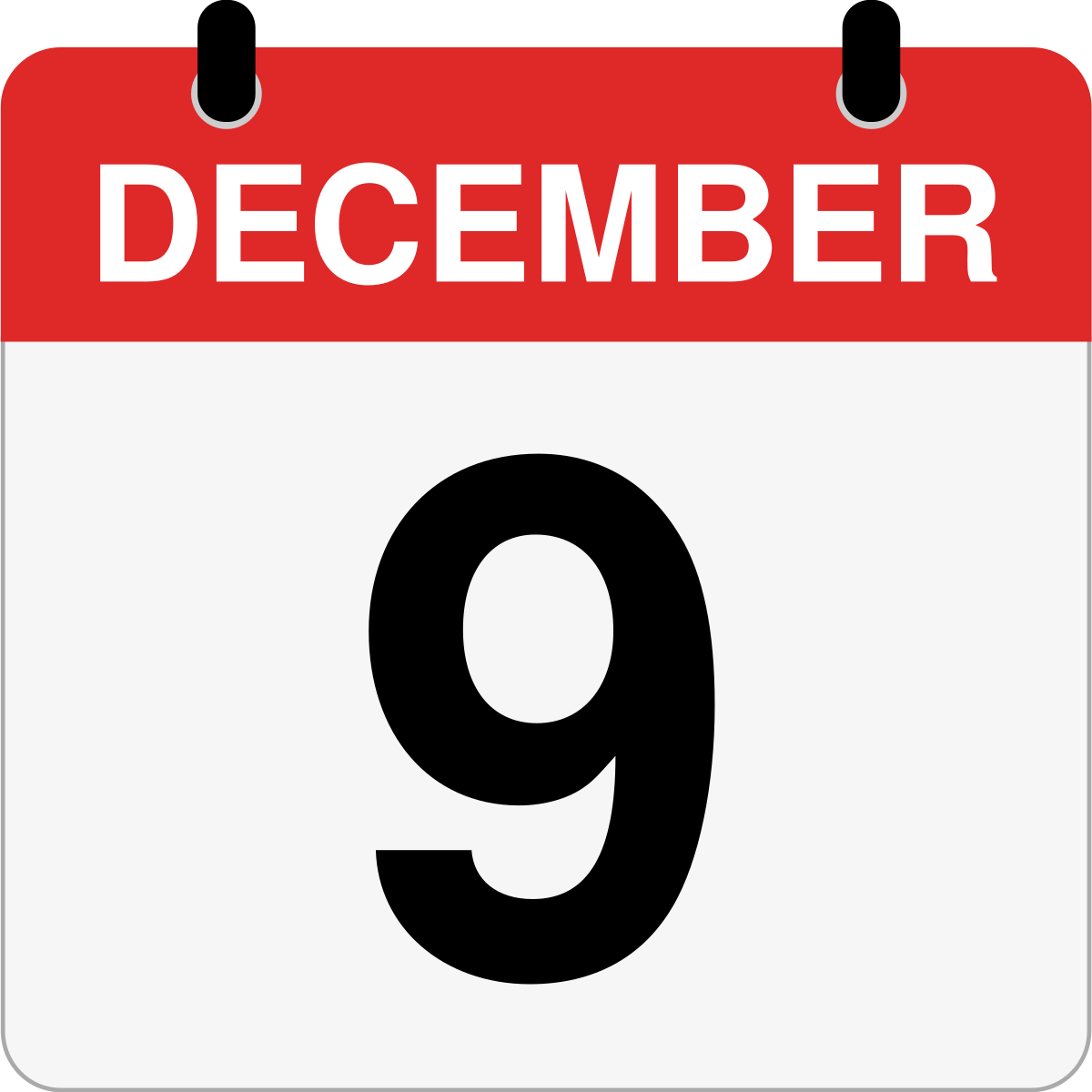 single day calendar graphic for December 9th