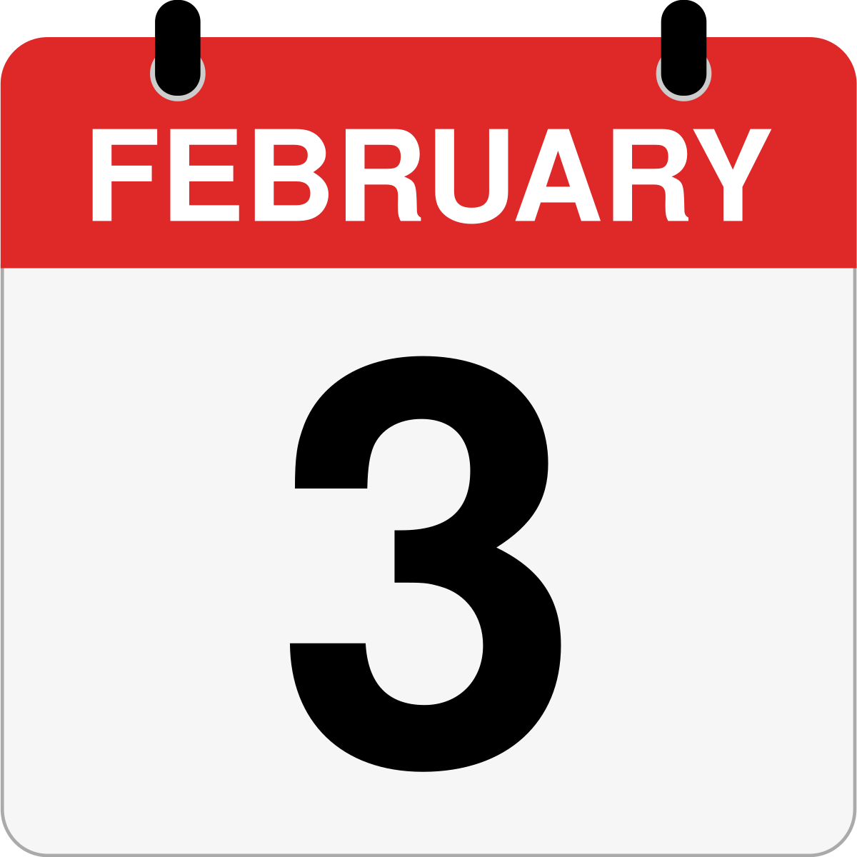 single day calendar graphic for February 3rd
