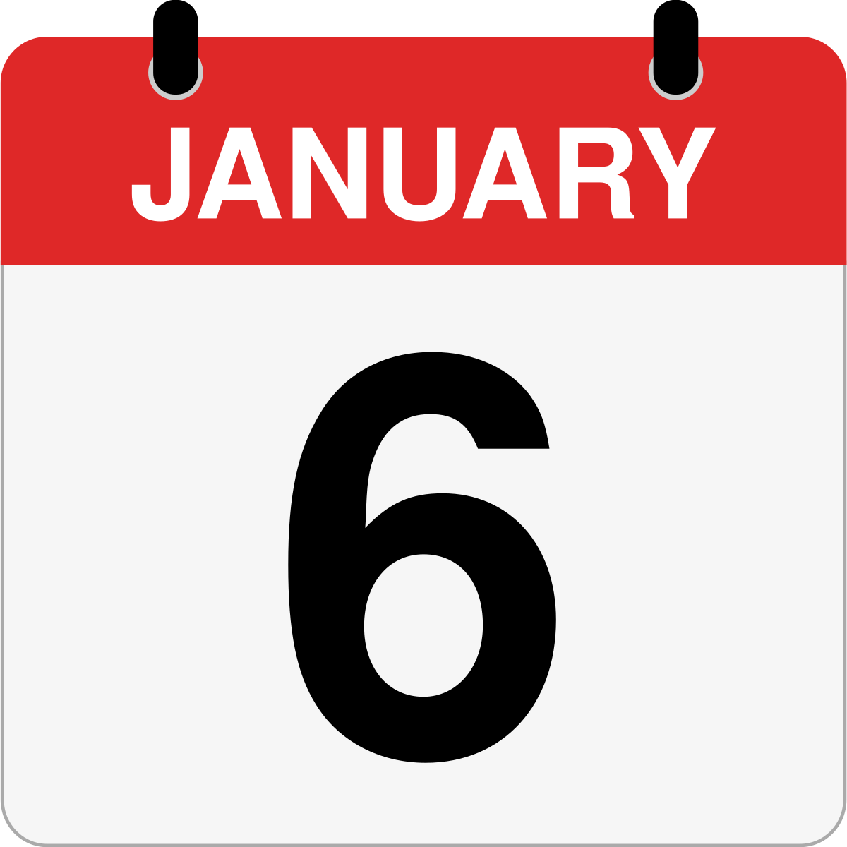 single day calendar graphic for January 6th