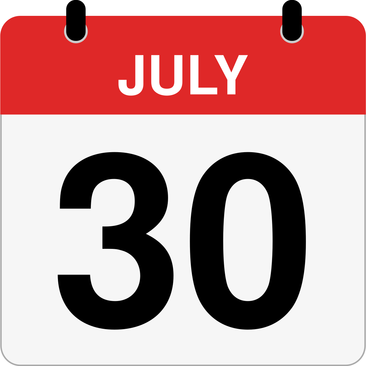 single day calendar graphic for July 30th