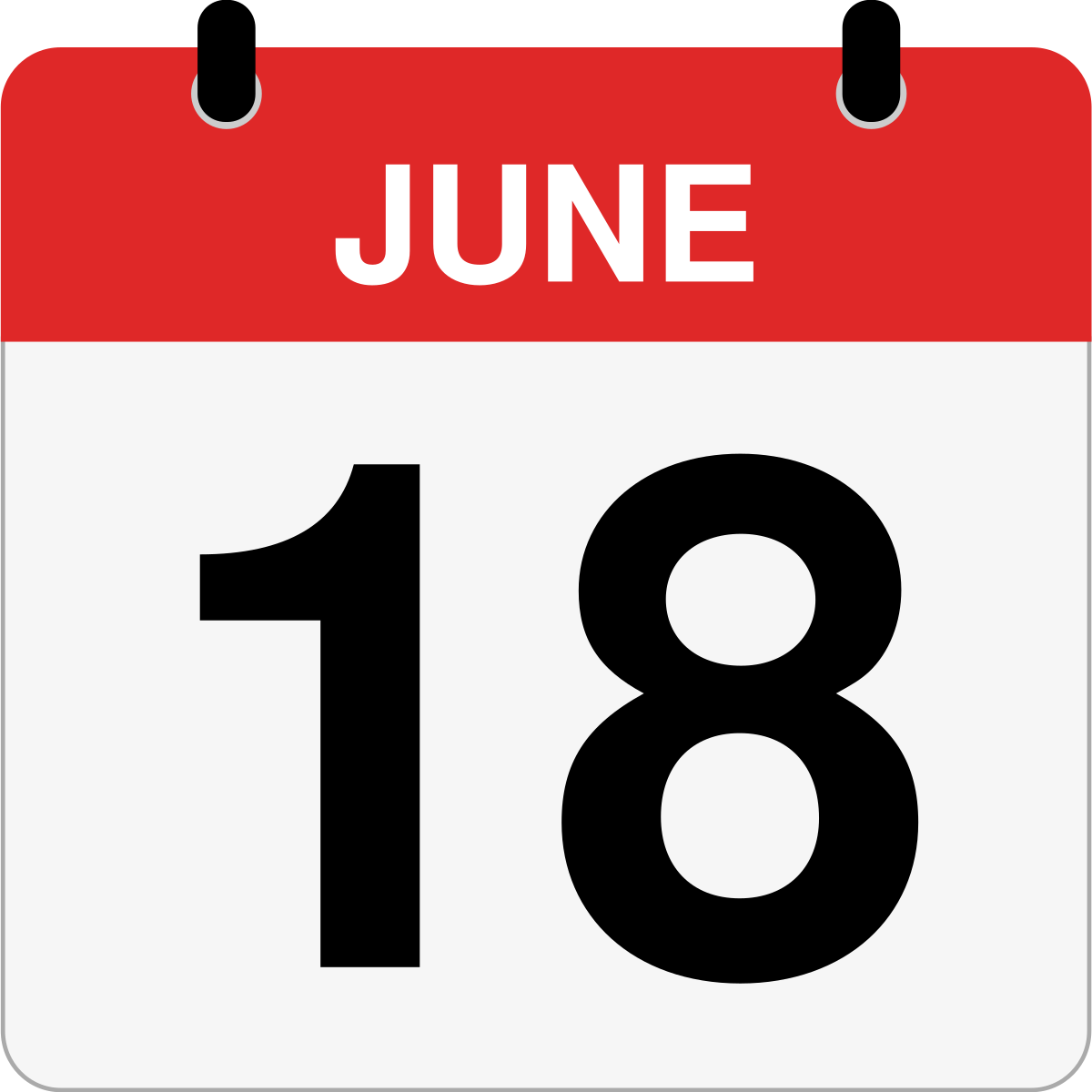 single day calendar graphic for June 18th