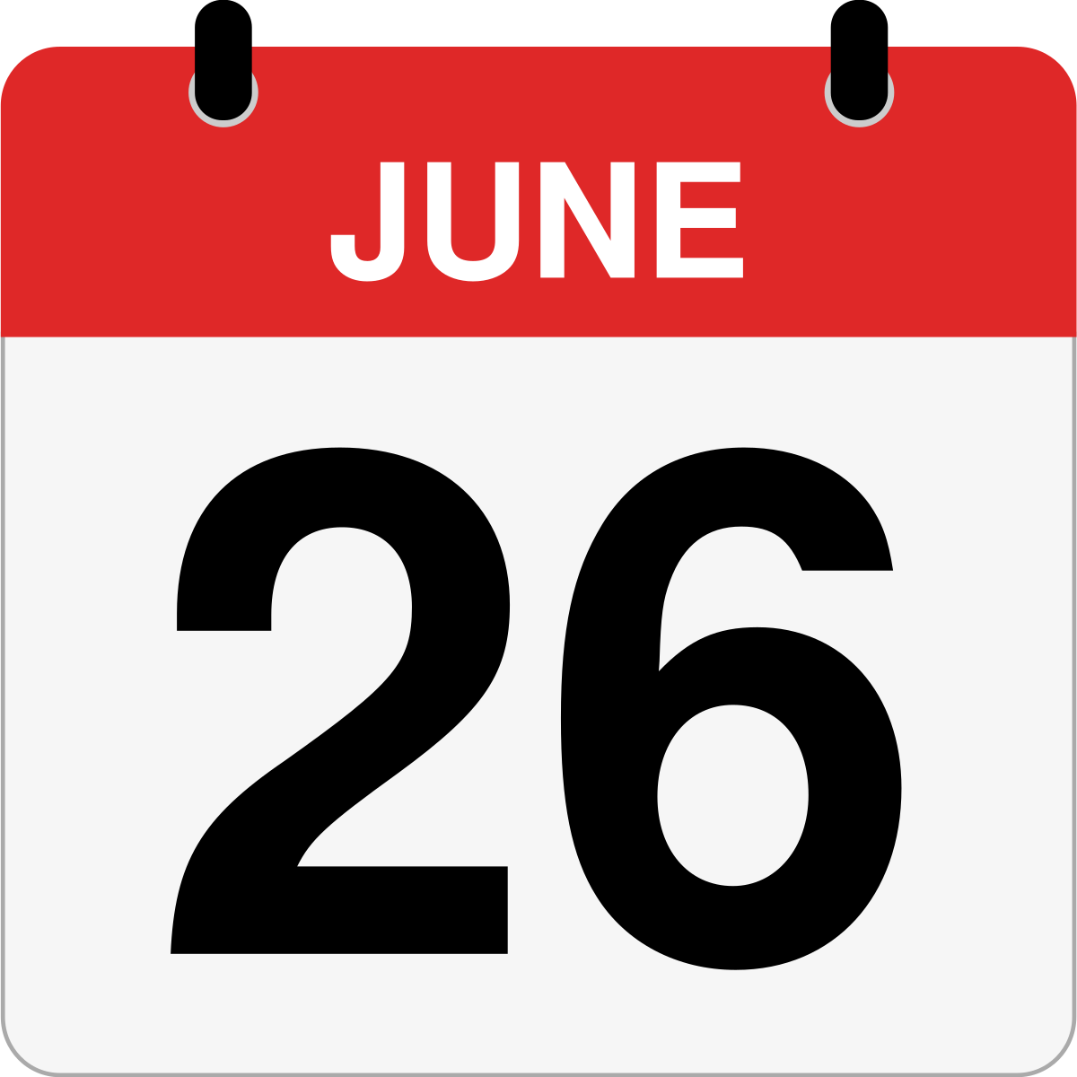 single day calendar graphic for June 26th