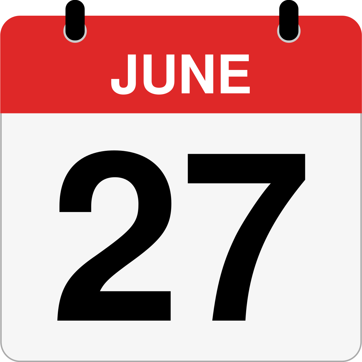 single day calendar graphic for June 27th