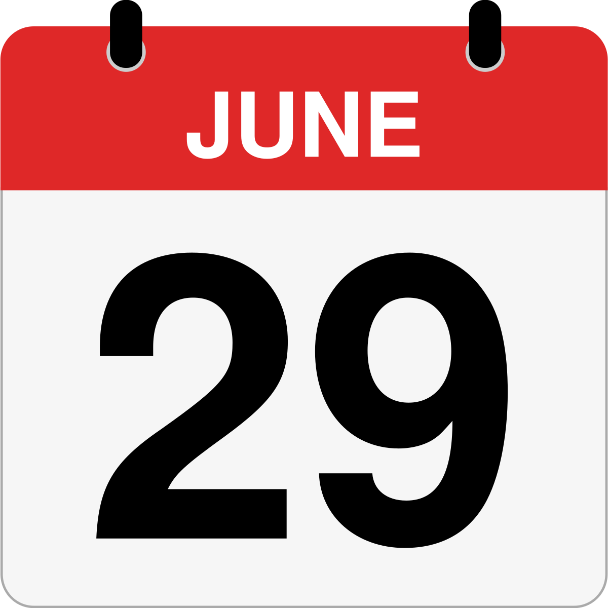 single day calendar graphic for June, 29th