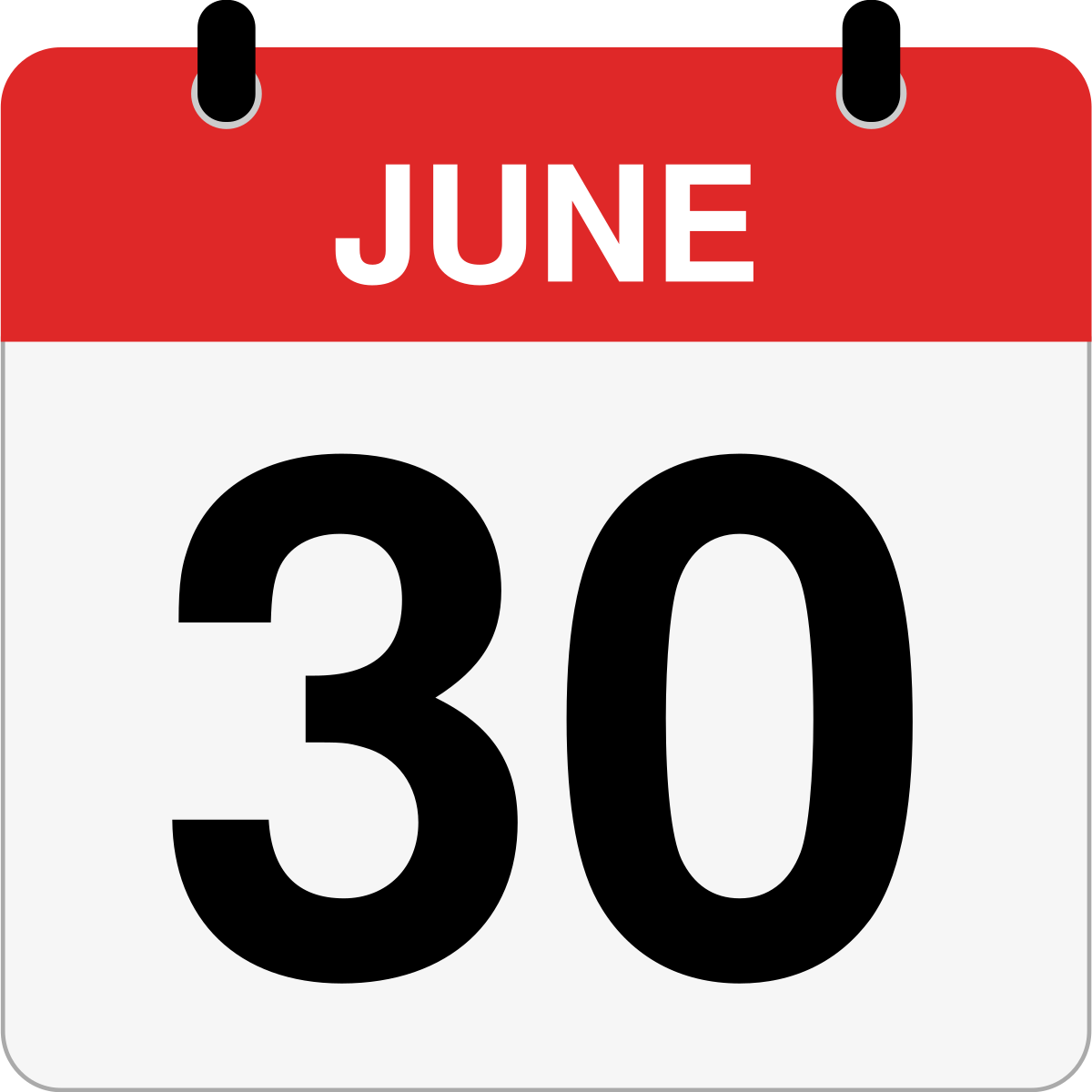 single day calendar graphic for June 30th