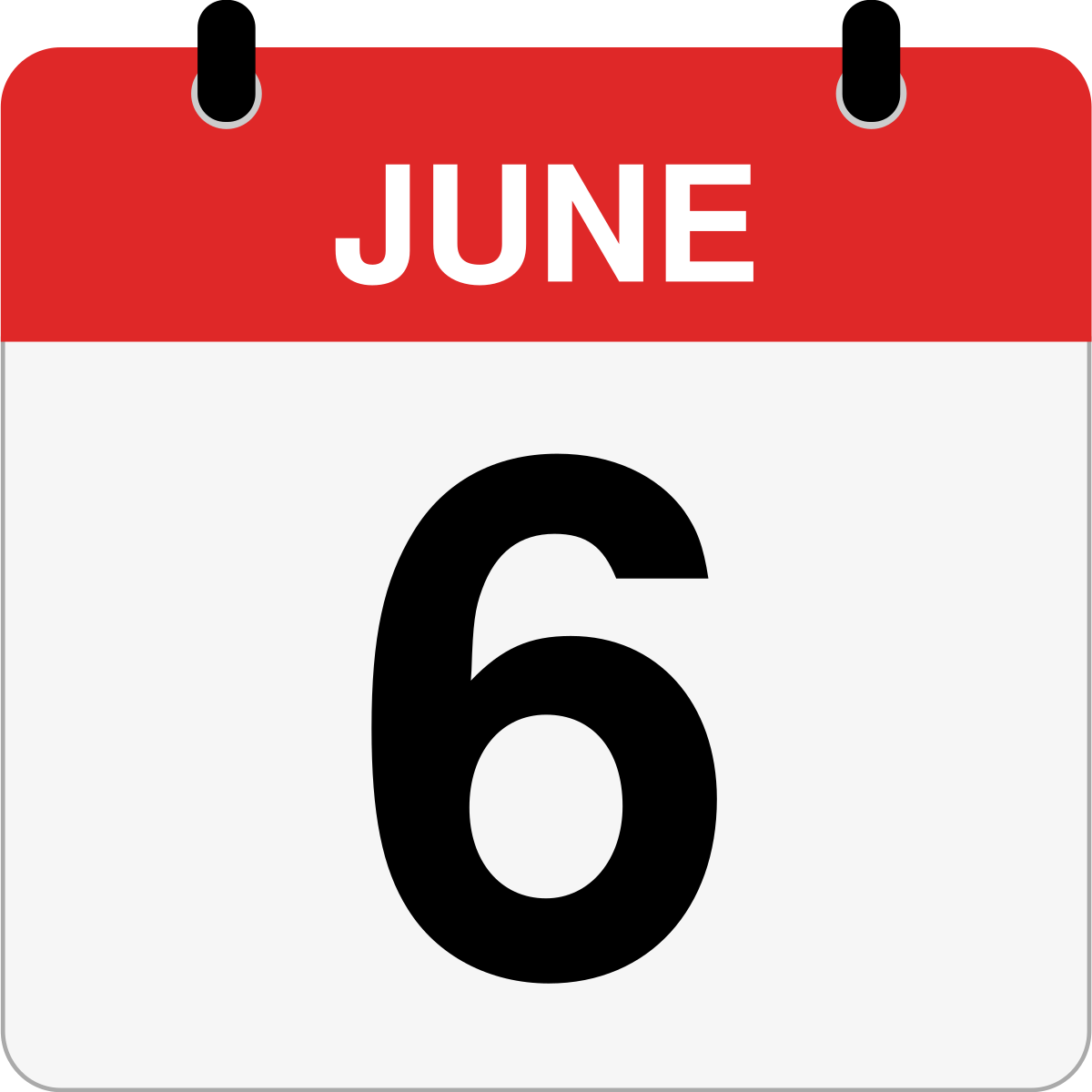 single day calendar graphic for June 6th
