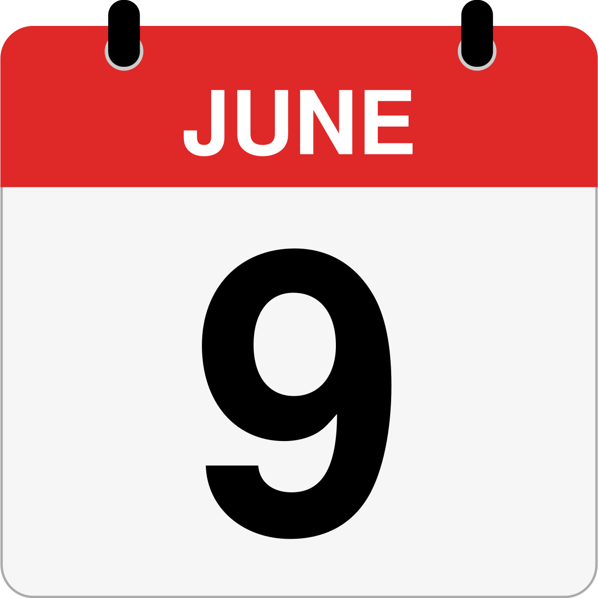 single day calendar graphic for June 9th