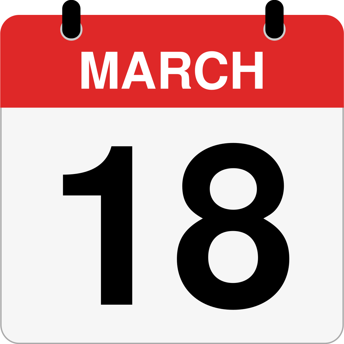 single day calendar graphic for March 18th