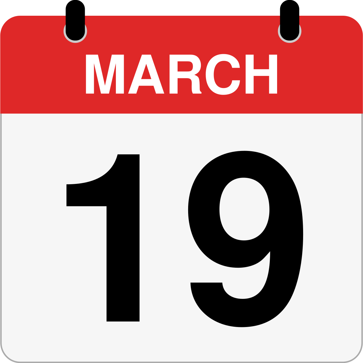 single day calendar graphic for March 19th