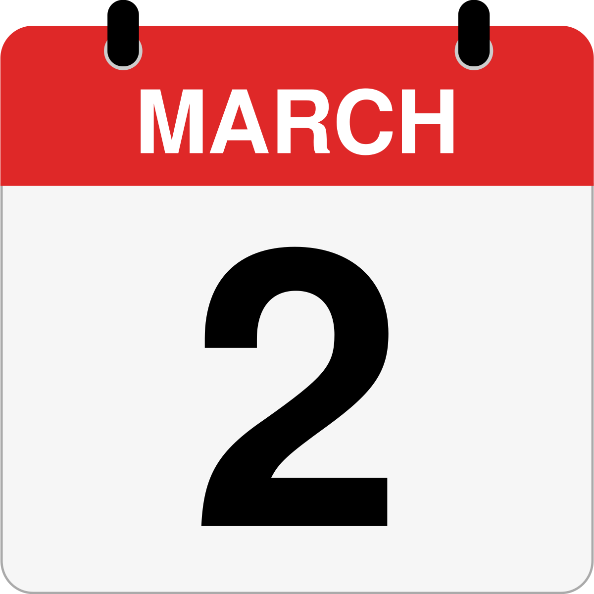 single day calendar graphic for March 2nd