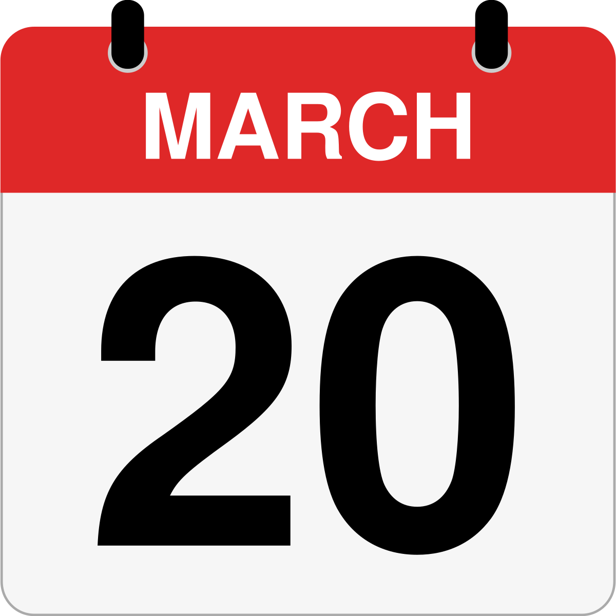 single day calendar graphic for March 20th