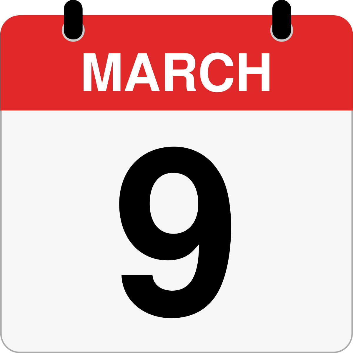 single day calendar graphic for March 9th