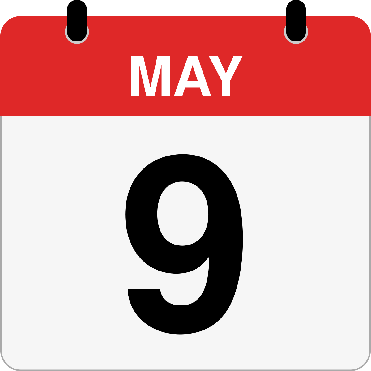 single day calendar graphic for May 9th