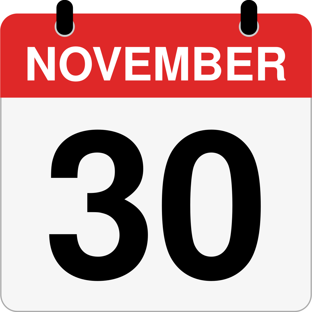 single day calendar graphic for November, 30th