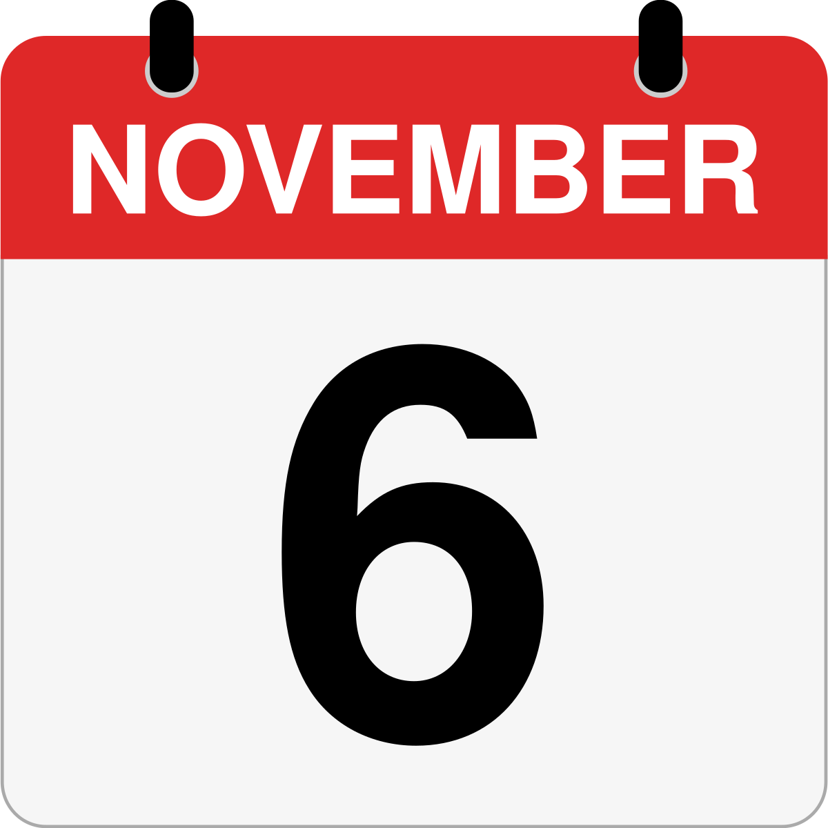 single day calendar graphic for November 6th