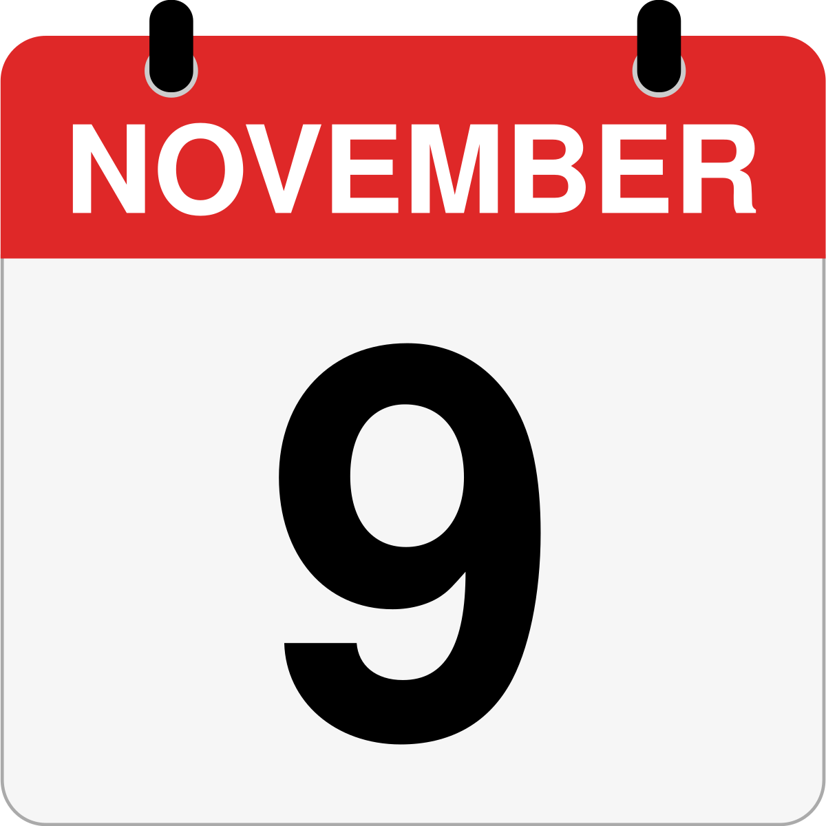 single day calendar graphic for November 9th