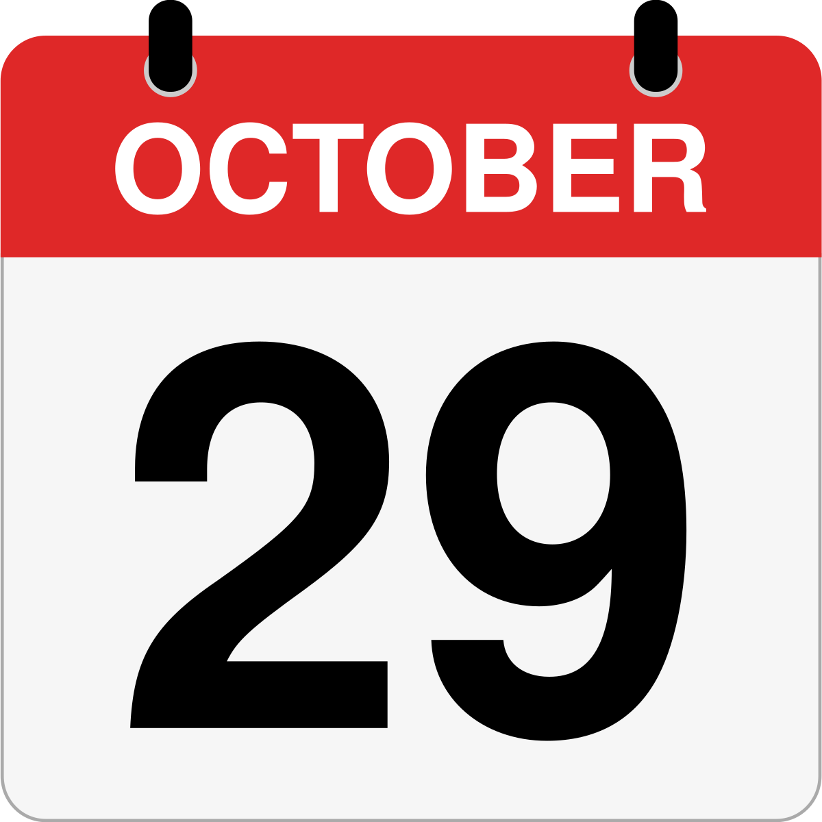 single day calendar graphic for October 29th