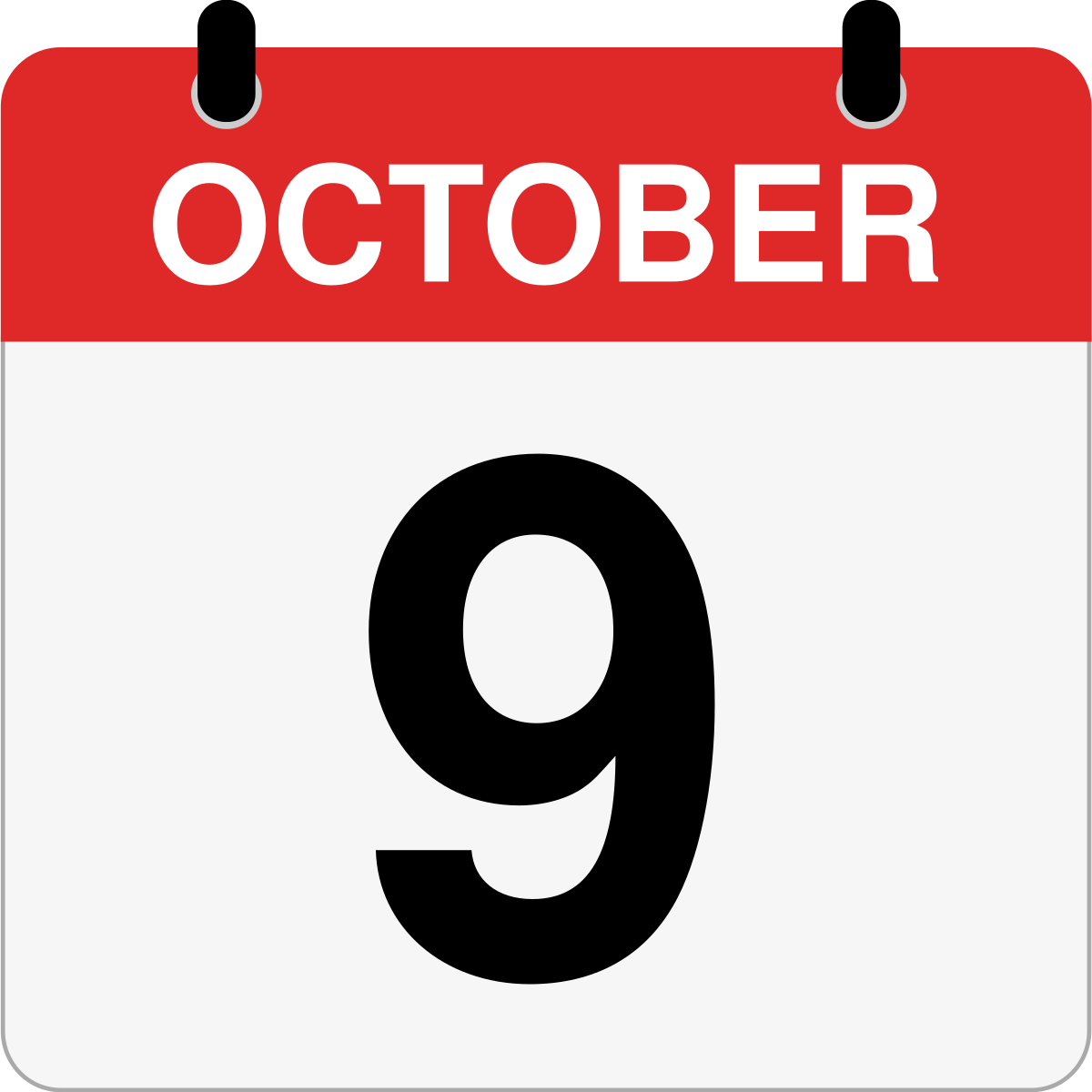 single day calendar graphic for October 9th